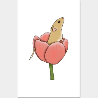 Cute golden gerbil in a flower Posters and Art